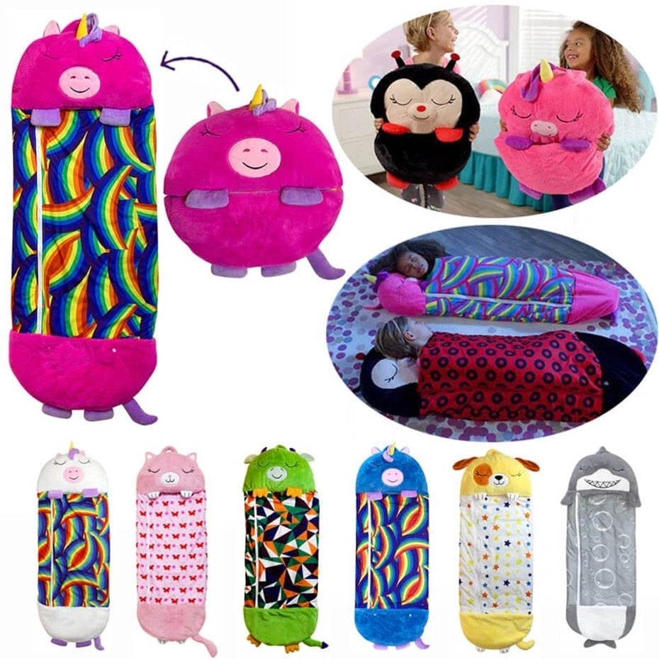 Sac de Couchage Enfant 2 en 1 - Oreiller Peluche Animal Confortable Garçon Fille