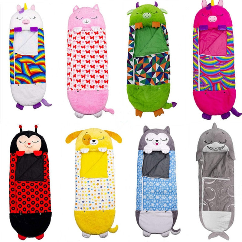 Sac de Couchage Enfant 2 en 1 - Oreiller Peluche Animal Confortable Garçon Fille