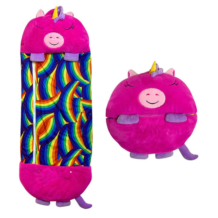 Sac de Couchage Enfant 2 en 1 - Oreiller Peluche Animal Confortable Garçon Fille
