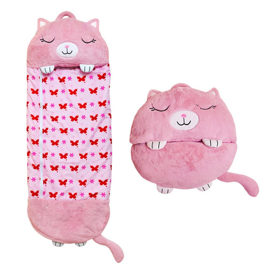 Sac de Couchage Enfant 2 en 1 - Oreiller Peluche Animal Confortable Garçon Fille