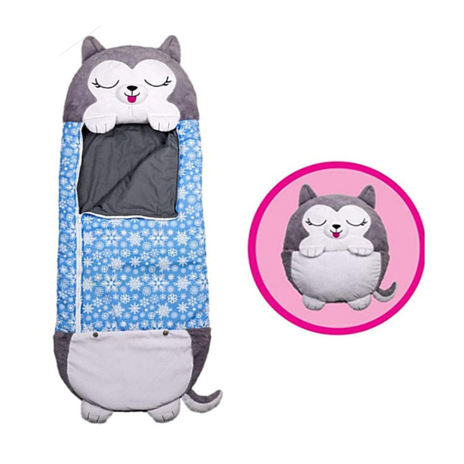Sac de Couchage Enfant 2 en 1 - Oreiller Peluche Animal Confortable Garçon Fille
