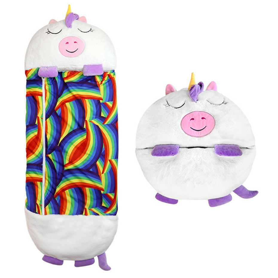 Sac de Couchage Enfant 2 en 1 - Oreiller Peluche Animal Confortable Garçon Fille