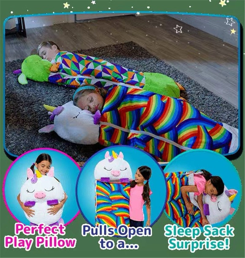 Sac de Couchage Enfant 2 en 1 - Oreiller Peluche Animal Confortable Garçon Fille