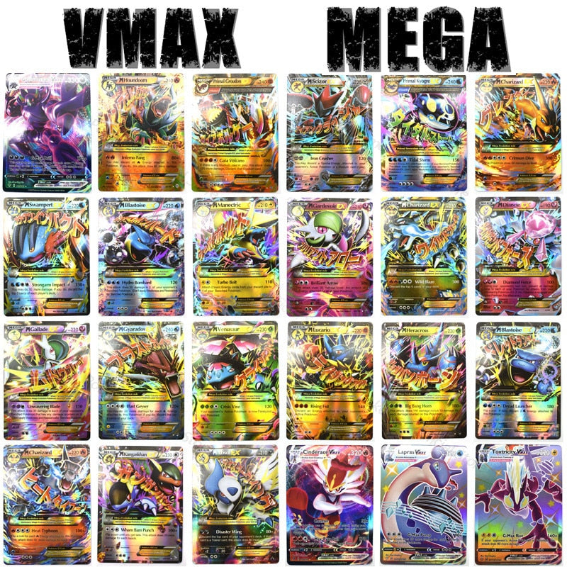 Cartes Pokémon, jeu de carte pokémon VMAX, GX, MEGA, carte brillante, carte de combat