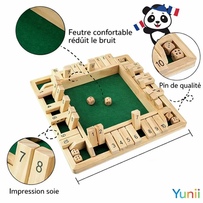Shut The Box - Jeu de Société en Bois 4 Faces - Jeu de Dés Mathématique Famille