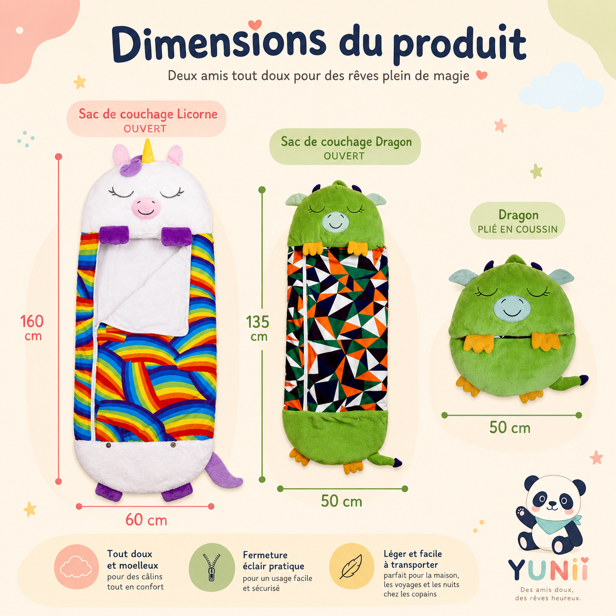 Sac de Couchage Enfant 2-en-1 – Oreiller Peluche Animal