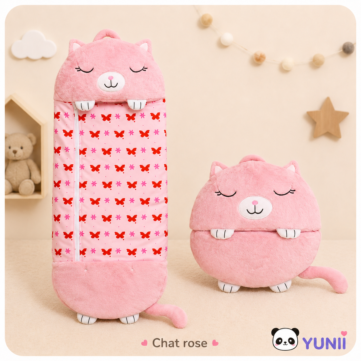 Sac de Couchage Enfant 2-en-1 – Oreiller Peluche Animal