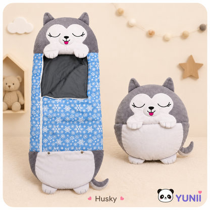 Sac de Couchage Enfant 2-en-1 – Oreiller Peluche Animal