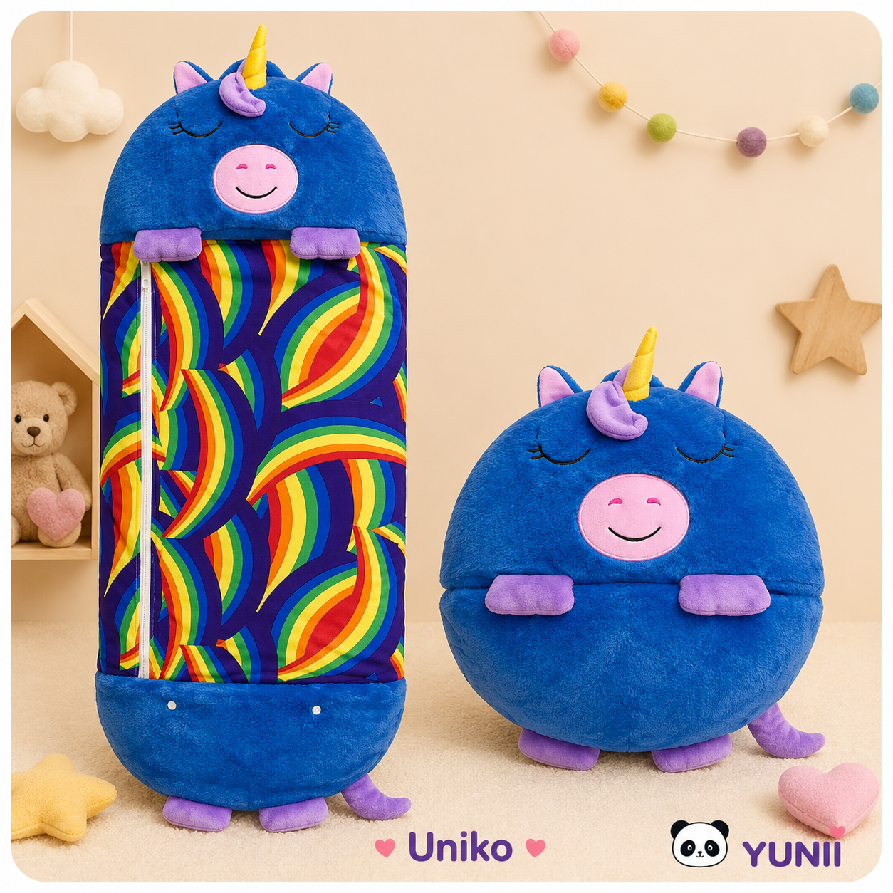 Sac de Couchage Enfant 2-en-1 – Oreiller Peluche Animal