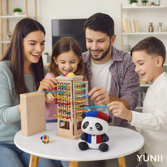 Jeu de bâtonnets Montessori 3-en-1 en bois - Dimensions et contenu complet avec Panda YUNII