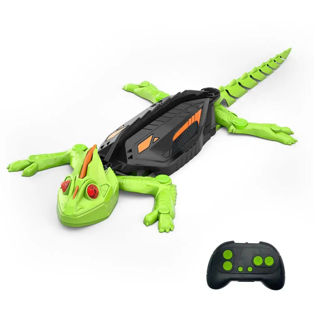 Gecko robot télécommandé - Vue de face montrant les yeux LED et le design réaliste

