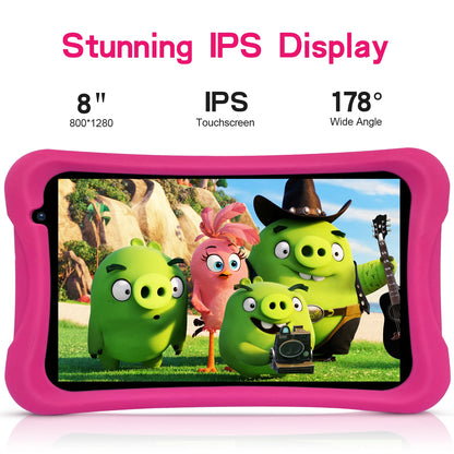 Tablette Enfant 8 Pouces Android 13 - 64GB ROM, Contrôle Parental, Coque Protection - Éducative 3-12 ans