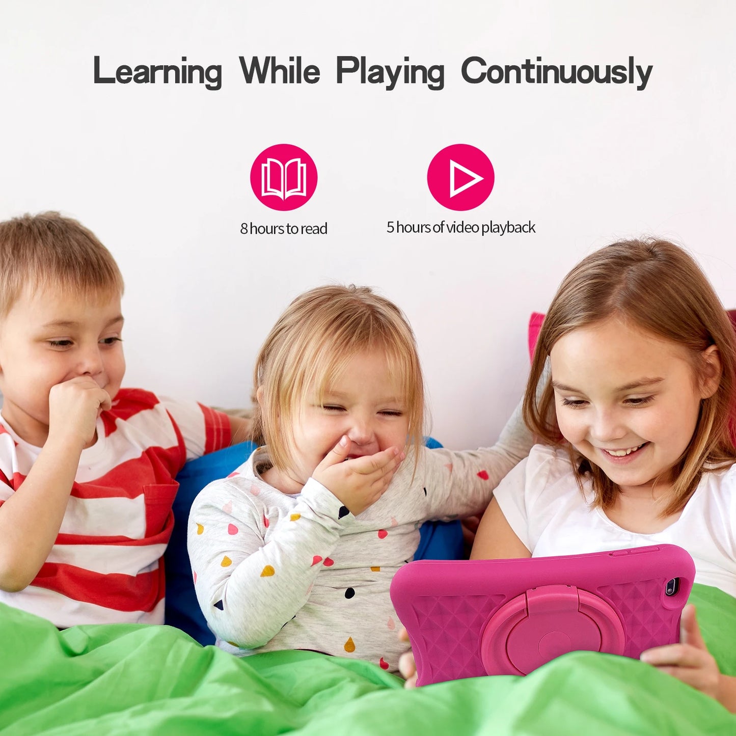 Tablette Enfant 8 Pouces Android 13 - 64GB ROM, Contrôle Parental, Coque Protection - Éducative 3-12 ans