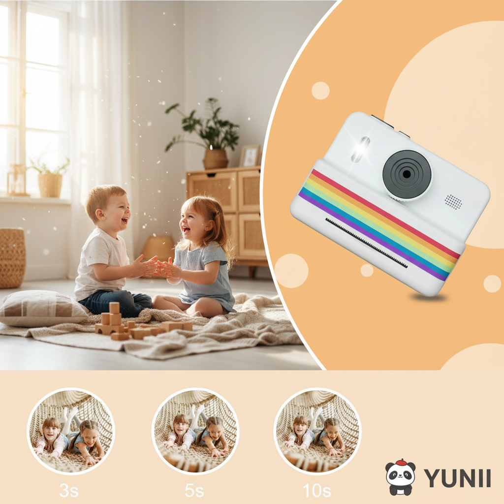 Appareil photo instantané YUNII - Moments de joie capturés avec le retardateur automatique