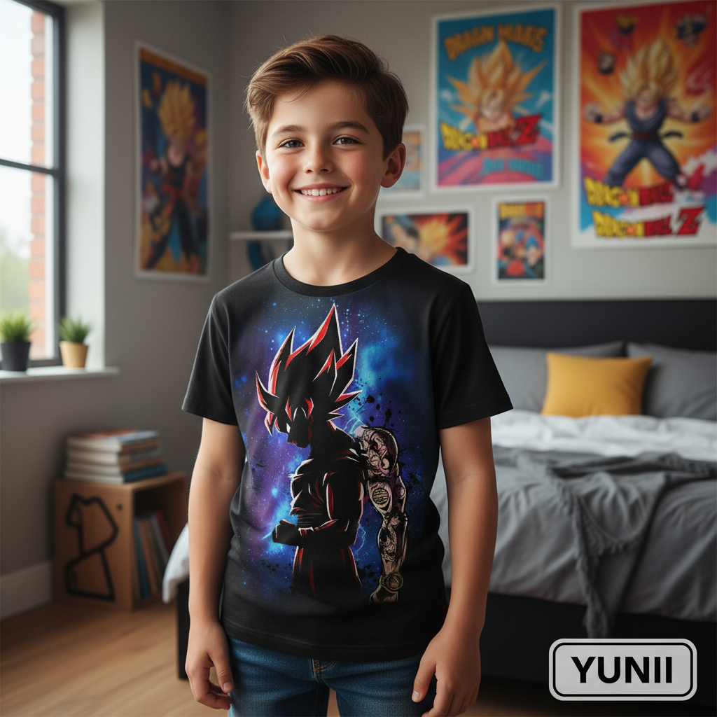 Enfant de 11 ans portant le t-shirt Dragon Ball Z - lifestyle YUNII