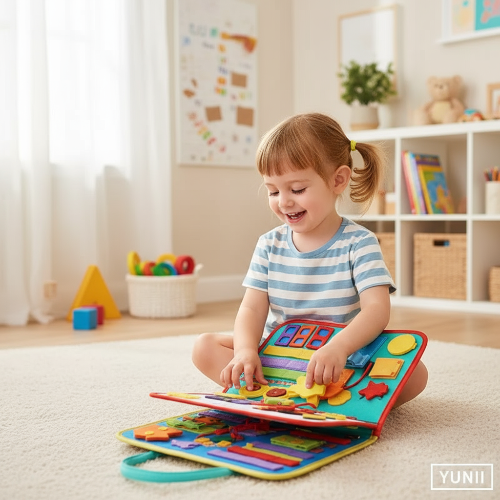 Enfant jouant avec la mallette d'apprentissage Montessori - lifestyle YUNII