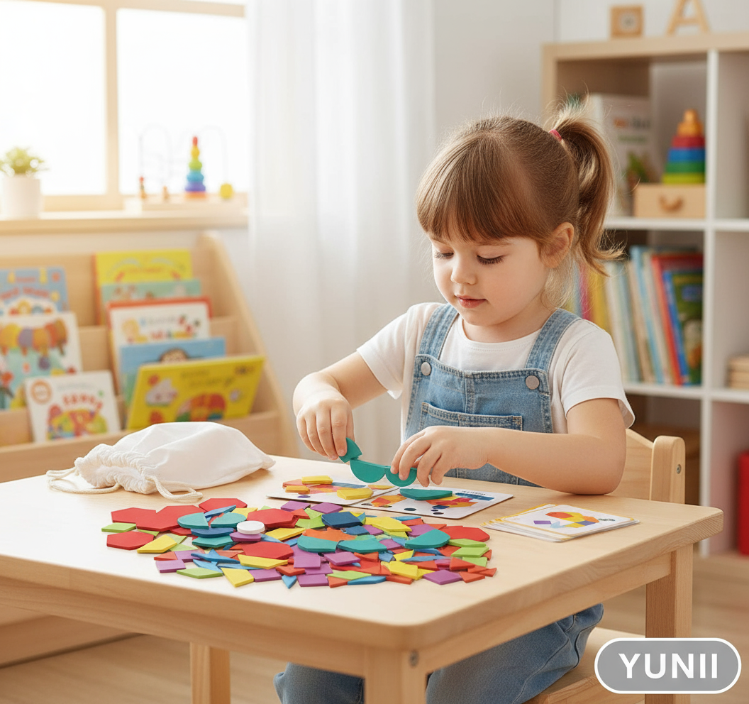 Enfant jouant avec le puzzle éducatif Montessori - lifestyle YUNII