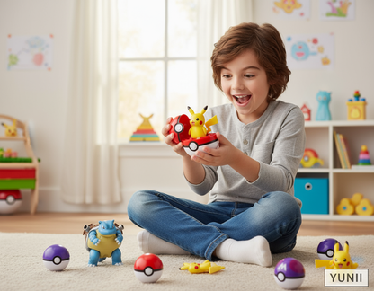 Enfant jouant avec Pokéball et figurines Pokémon - lifestyle YUNII
