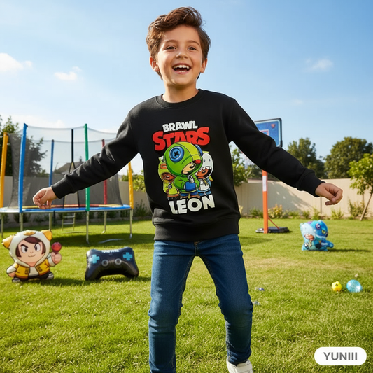 Enfant portant le pull col rond Brawl Stars - lifestyle YUNII
