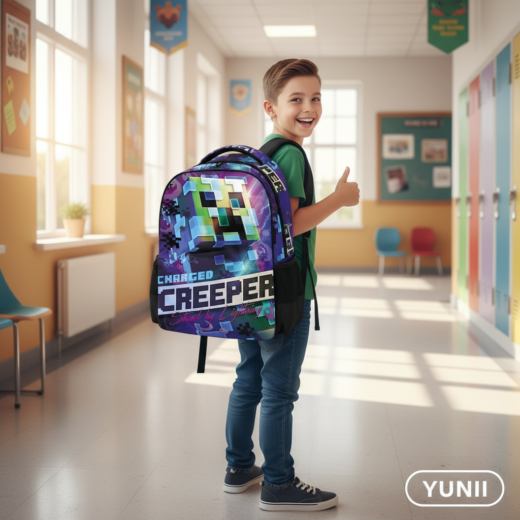 Enfant portant le sac à dos Minecraft - lifestyle YUNII