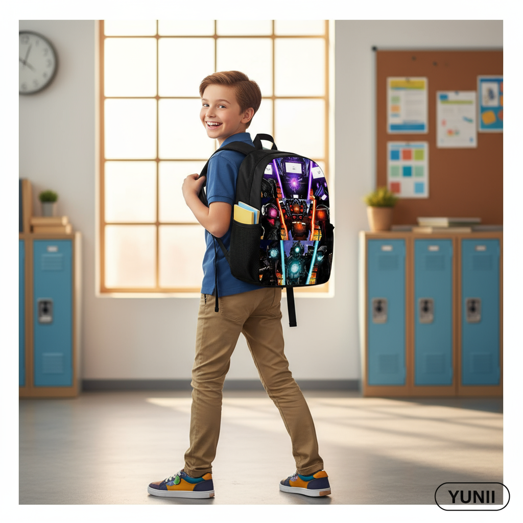 Enfant portant le sac à dos Skibidi - lifestyle YUNII