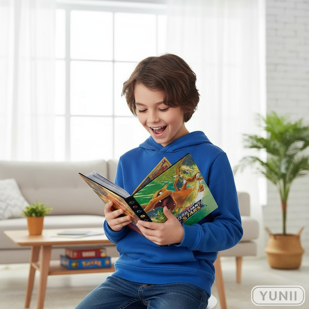 Enfant tenant l'album Pokémon 20 cm - logo YUNII style uniforme