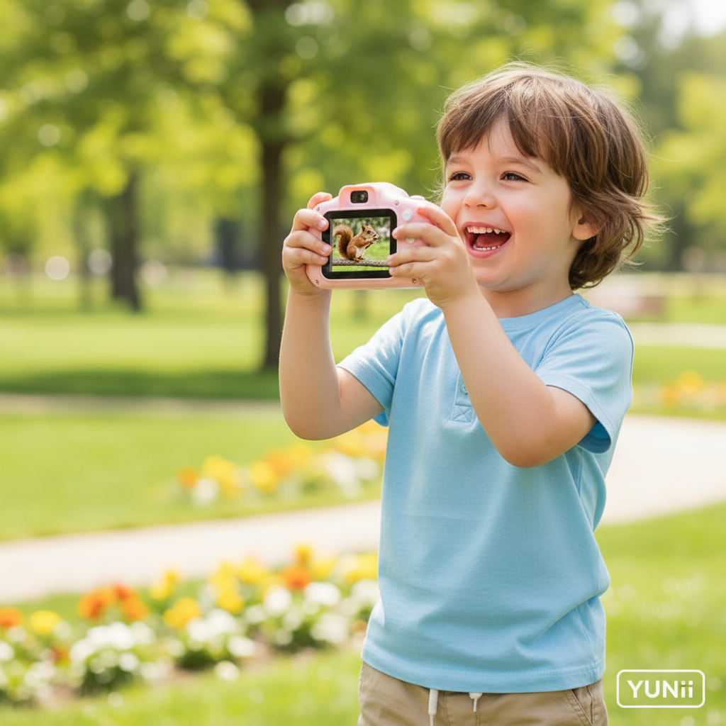 Enfant utilisant l'appareil photo Kids Cam - lifestyle YUNII