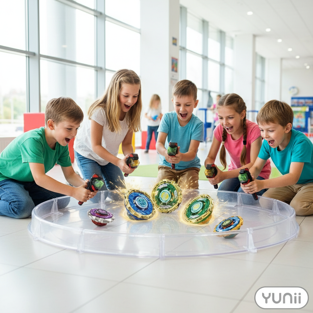 Enfants jouant avec Infinity Nado Beyblade - lifestyle YUNII