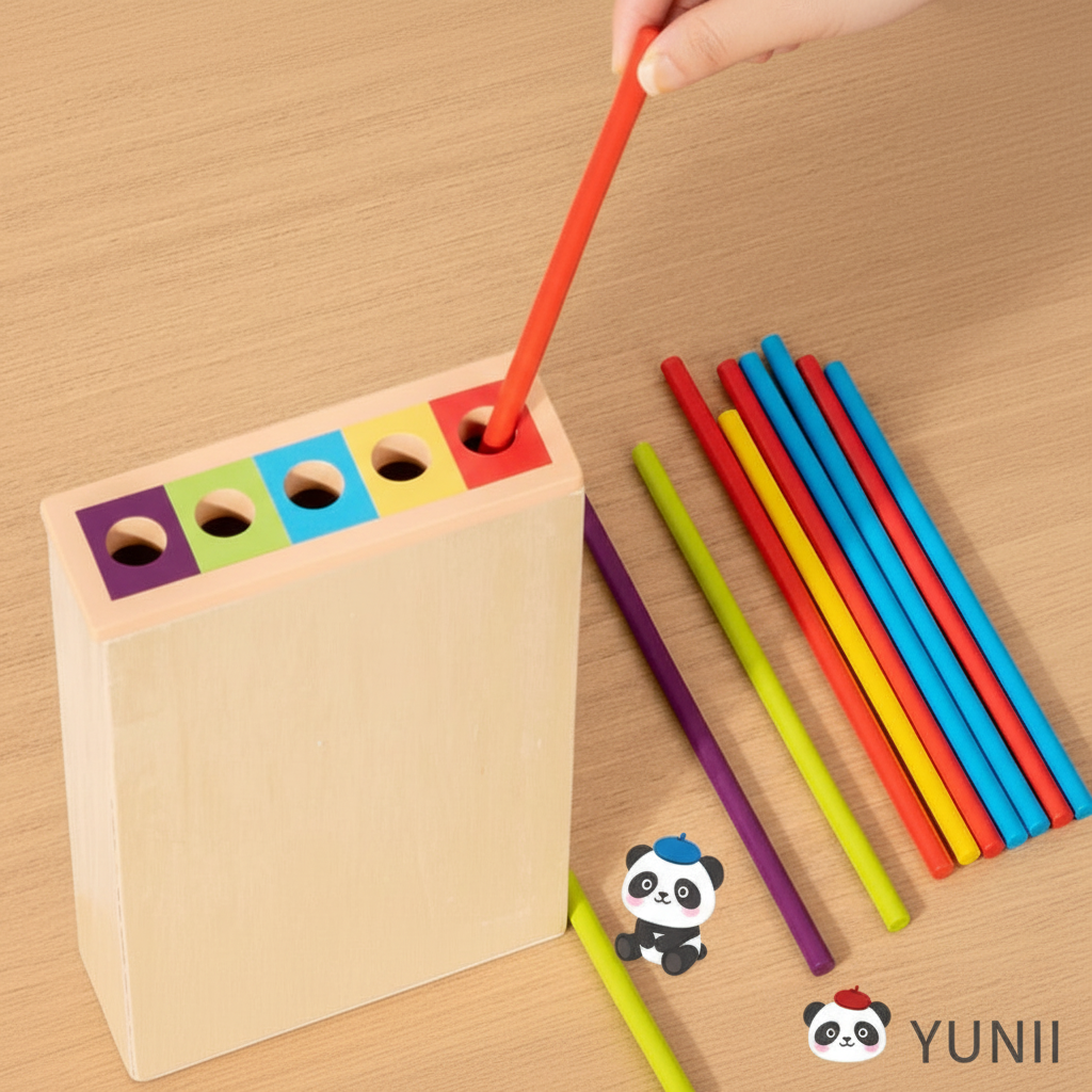 Jeu de bâtonnets en bois avec tour, plateau de tri et Panda YUNII