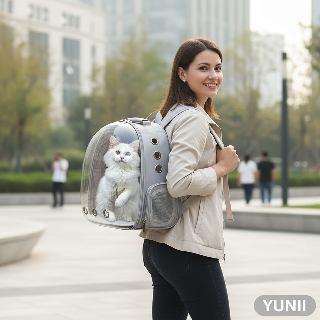 Personne portant le sac à dos transport chat - lifestyle YUNII