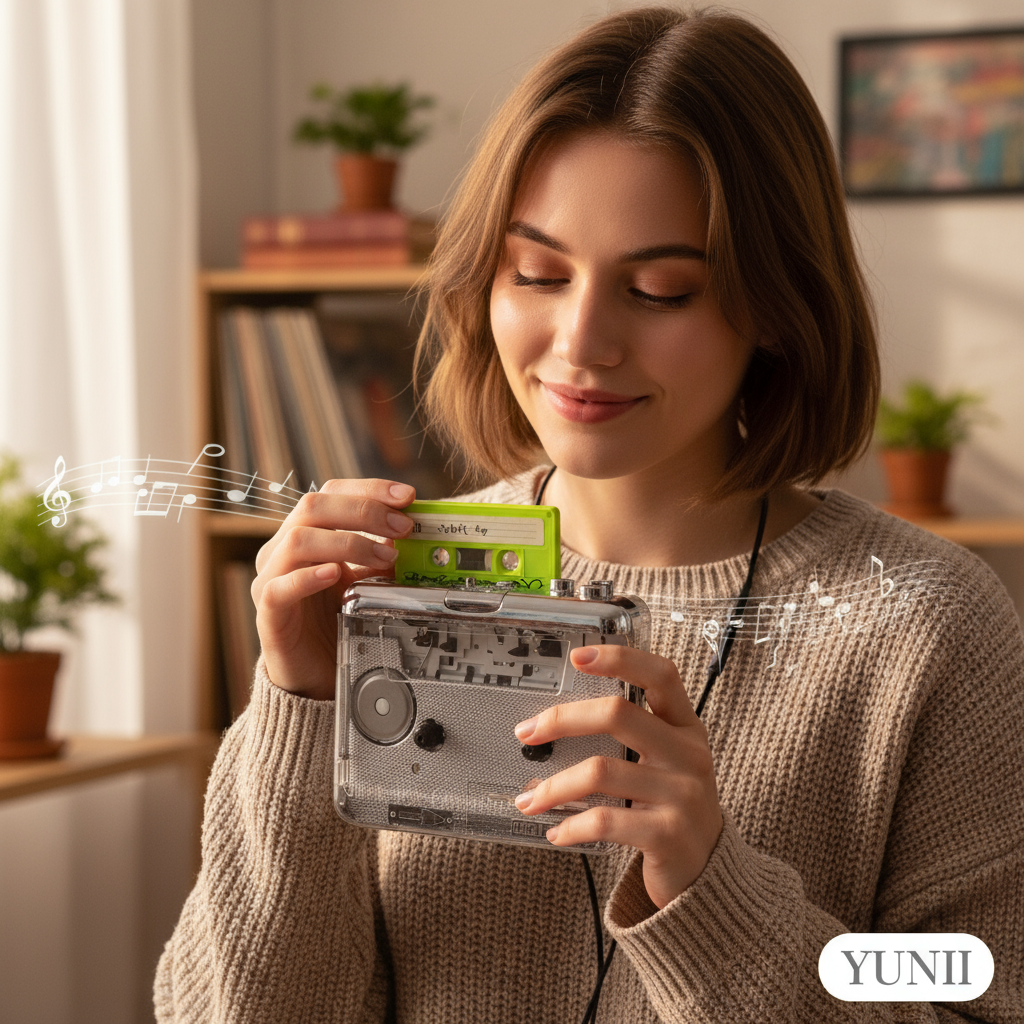 Personne tenant le Walkman cassette rétro - lifestyle YUNII