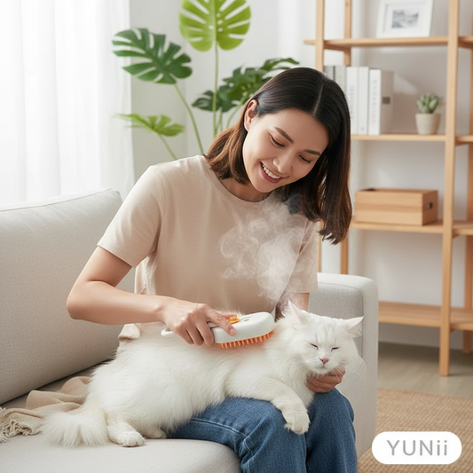 Personne utilisant la brosse à vapeur sur animal - lifestyle YUNII