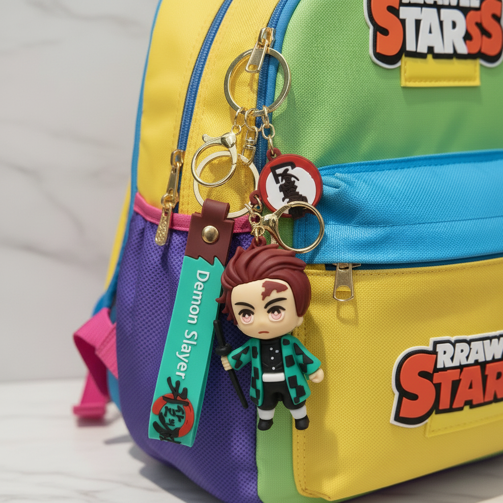 Porte-clés Demon Slayer sur sac coloré