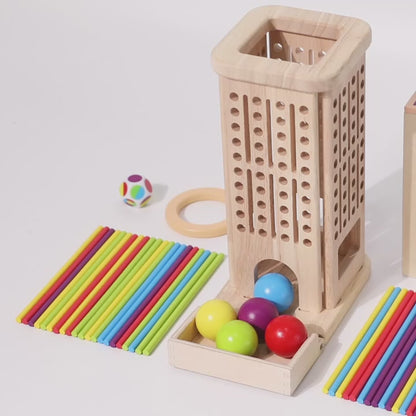Jeu de Bâtonnets en Bois 3-en-1 Montessori - Reconnaissance des Couleurs et Motricité Fine