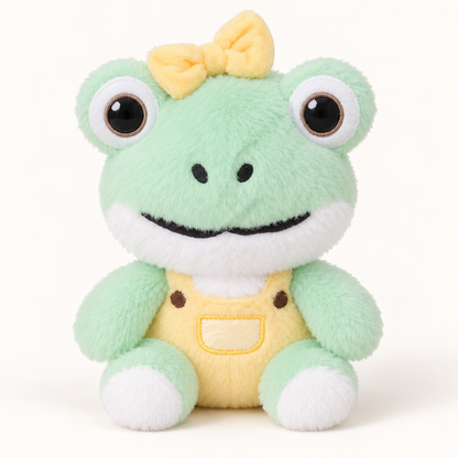 Peluche YUNII Grenouille verte au nœud jaune – modèle animal doux à collectionner