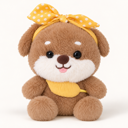 Peluche YUNII Chien brun au nœud jaune – modèle animal doux à collectionner