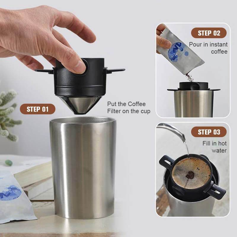 Acheter Filtre à café Portable pliable, entonnoir de filtre à café en acier  inoxydable, facile à nettoyer, tasse de filtre à café sans papier  réutilisable